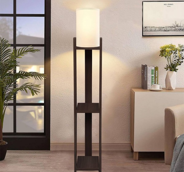 Φωτιστικό δαπέδου Verma I Megapap E27 Mdf/ύφασμα Pvc χρώμα wenge - κρεμ 18,5x18,5x142εκ.