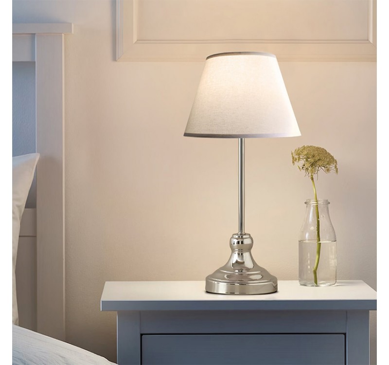 Φωτιστικό επιτραπέζιο Grace Megapap E27 μεταλλικό - ύφασμα Pvc χρώμα ασημί - κρεμ Ø22x45εκ.