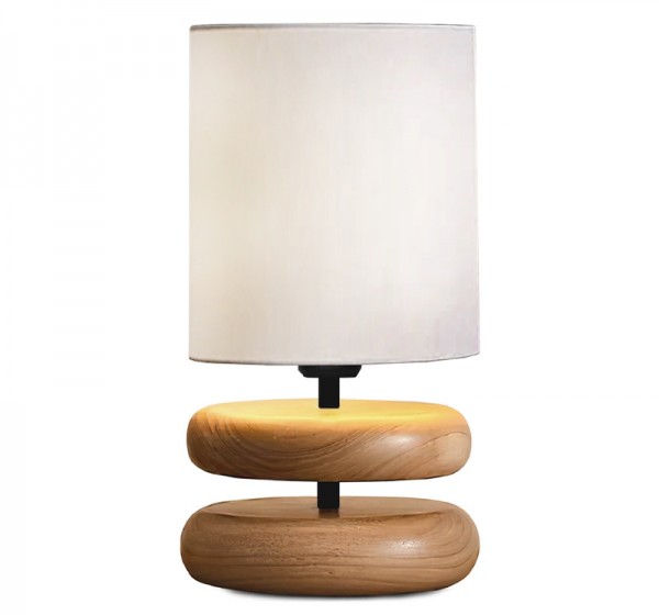 Φωτιστικό επιτραπέζιο Lucia Megapap E14 ξύλινο - ύφασμα Pvc χρώμα φυσικό - κρεμ Ø15x35εκ.