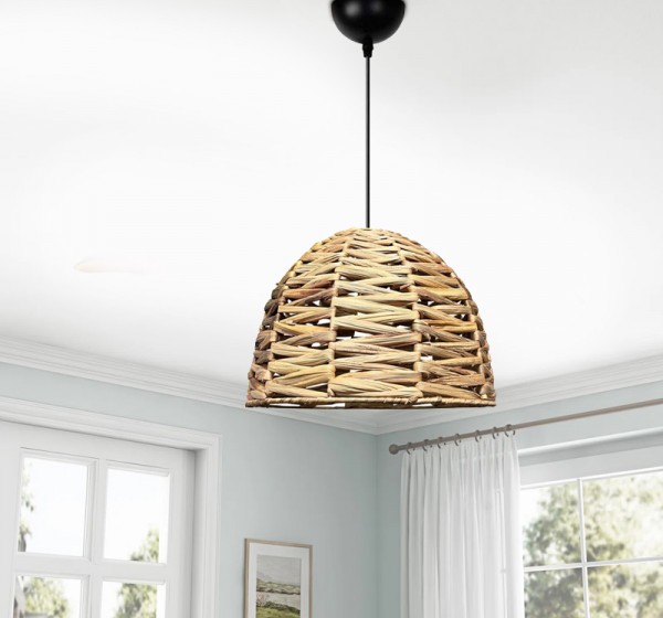 Φωτιστικό οροφής Kimi Megapap E27 wicker μονόφωτο χρώμα φυσικό Ø30x80εκ.
