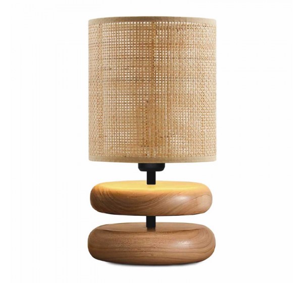 Φωτιστικό επιτραπέζιο Lucia Megapap E14 ξυλινο - pe rattan χρώμα φυσικό Ø15x35εκ.