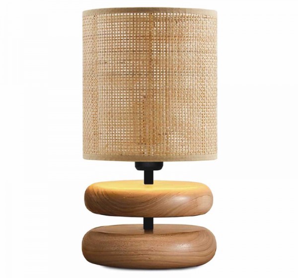 Φωτιστικό επιτραπέζιο Lucia Megapap E14 ξυλινο - pe rattan χρώμα φυσικό Ø15x35εκ.
