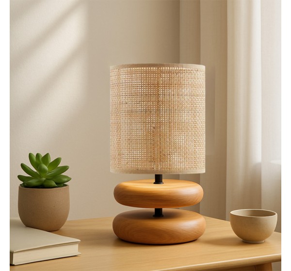 Φωτιστικό επιτραπέζιο Lucia Megapap E14 ξυλινο - pe rattan χρώμα φυσικό Ø15x35εκ.