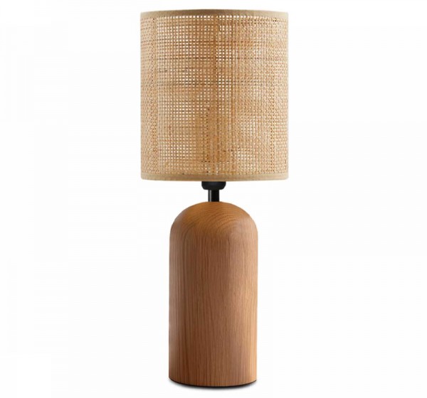 Φωτιστικό επιτραπέζιο Cora Megapap E14 ξύλινο - pe rattan χρώμα φυσικό Ø15x35εκ.