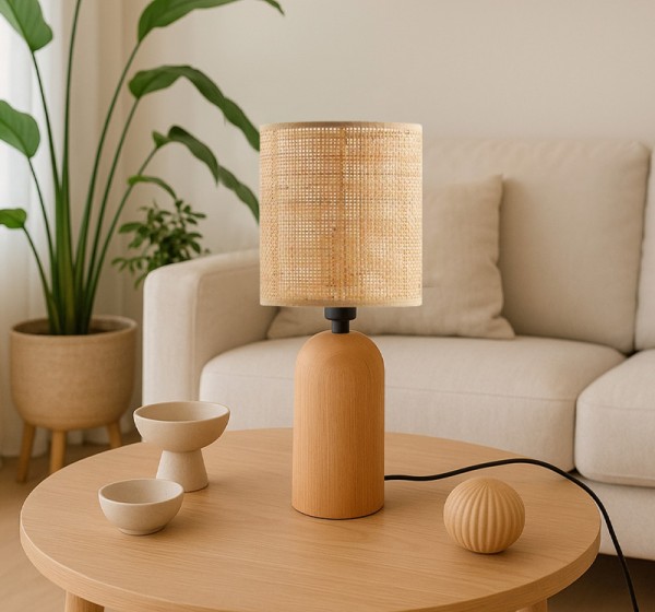 Φωτιστικό επιτραπέζιο Cora Megapap E14 ξύλινο - pe rattan χρώμα φυσικό Ø15x35εκ.