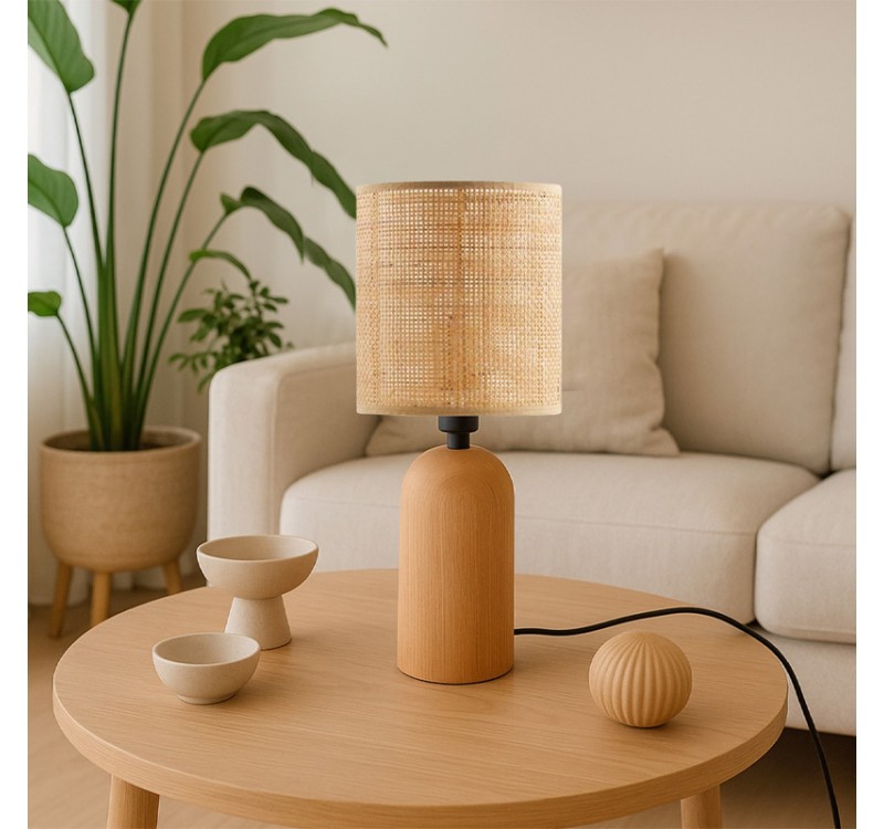 Φωτιστικό επιτραπέζιο Cora Megapap E14 ξύλινο - pe rattan χρώμα φυσικό Ø15x35εκ.