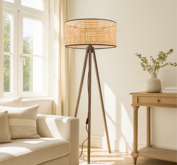 Φωτιστικό δαπέδου Rivo Megapap E27 ξύλινο - ρατάν χρώμα φυσικό Ø38x140εκ.