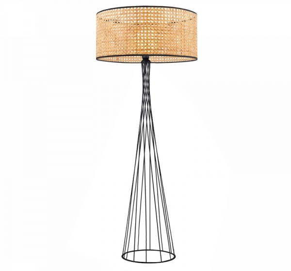 Φωτιστικό δαπέδου Solin Megapap E27 μεταλλικό - ρατάν χρώμα μαύρο - φυσικό Ø38x140εκ.