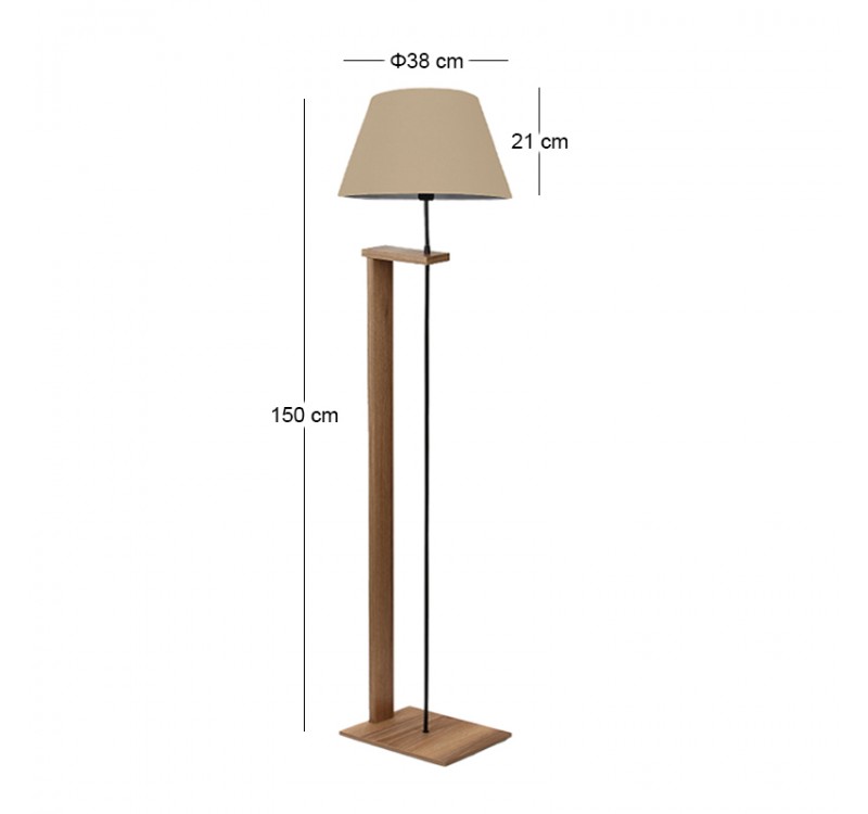 Φωτιστικό δαπέδου Moris Megapap MDF - ύφασμα PVC χρώμα καρυδί - μπεζ Φ38x150εκ.