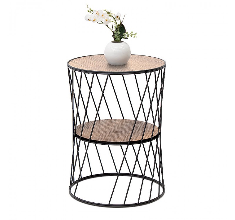 Τραπεζάκι βοηθητικό Jaspin Megapap μεταλλικό - Mdf χρώμα μαύρο - καρυδί 32x32x44εκ.