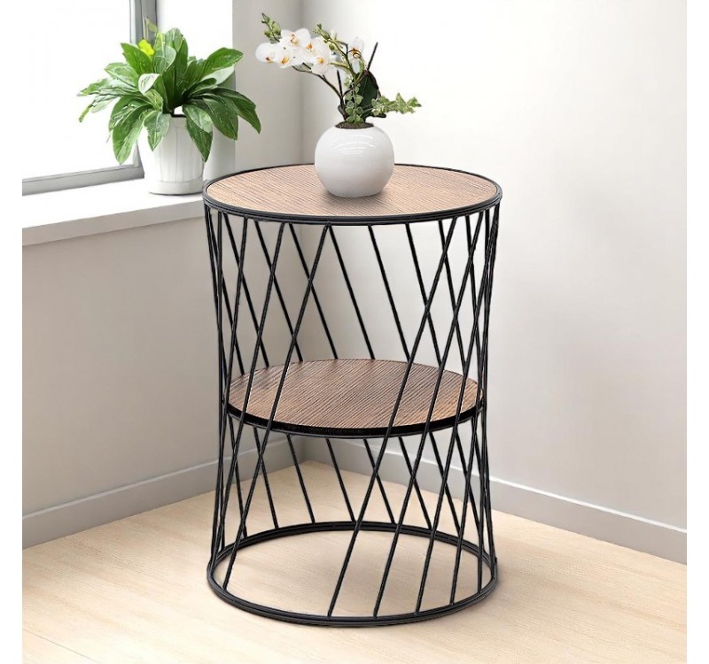 Τραπεζάκι βοηθητικό Jaspin Megapap μεταλλικό - Mdf χρώμα μαύρο - καρυδί 32x32x44εκ.