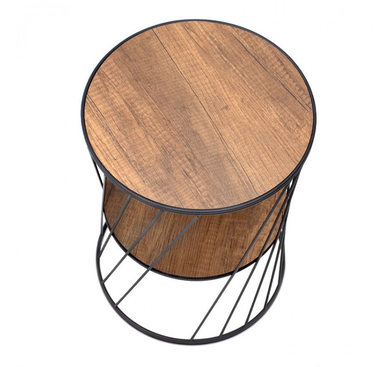 Τραπεζάκι βοηθητικό Jaspin Megapap μεταλλικό - Mdf χρώμα μαύρο - καρυδί 32x32x44εκ.