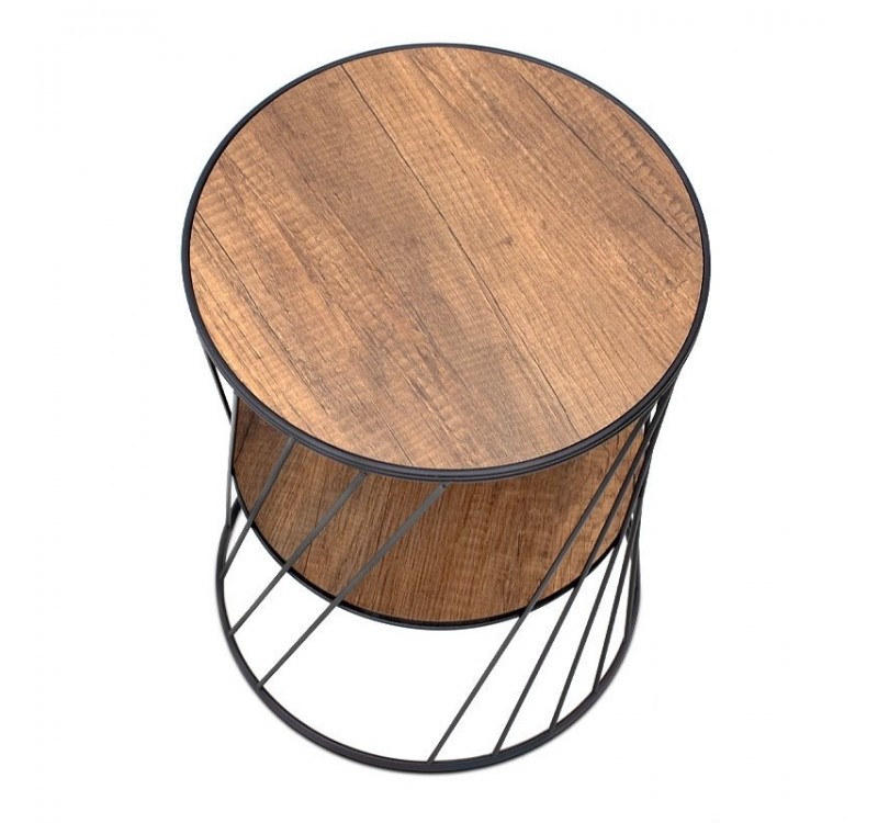 Τραπεζάκι βοηθητικό Jaspin Megapap μεταλλικό - Mdf χρώμα μαύρο - καρυδί 32x32x44εκ.