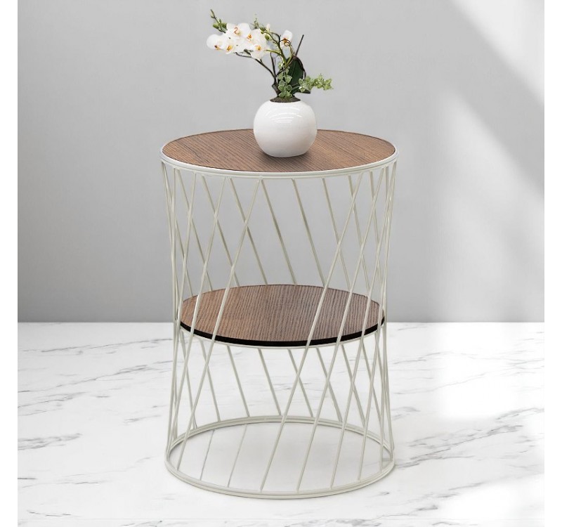 Τραπεζάκι βοηθητικό Jaspin Megapap μεταλλικό - Mdf χρώμα λευκό - καρυδί 32x32x44εκ.