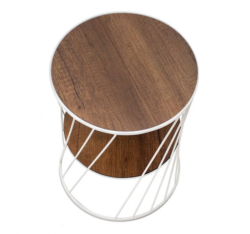 Τραπεζάκι βοηθητικό Jaspin Megapap μεταλλικό - Mdf χρώμα λευκό - καρυδί 32x32x44εκ.