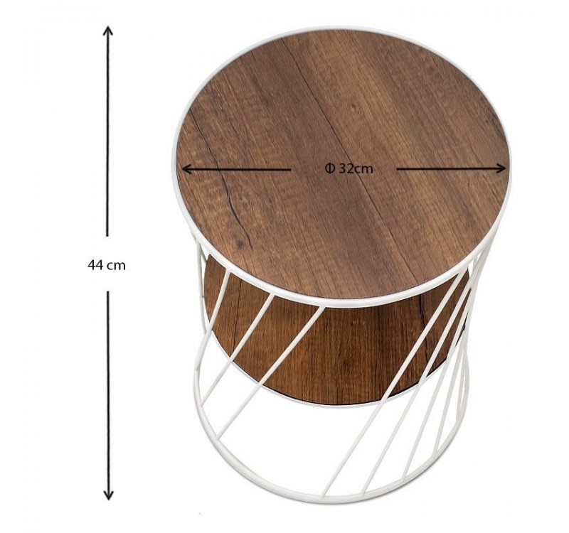 Τραπεζάκι βοηθητικό Jaspin Megapap μεταλλικό - Mdf χρώμα λευκό - καρυδί 32x32x44εκ.