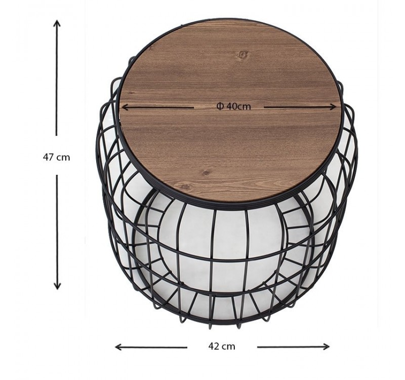 Σκαμπώ - Τραπεζάκι βοηθητικό Muller Megapap μεταλλικό - Mdf χρώμα μαύρο - καρυδί 35x35x47εκ.