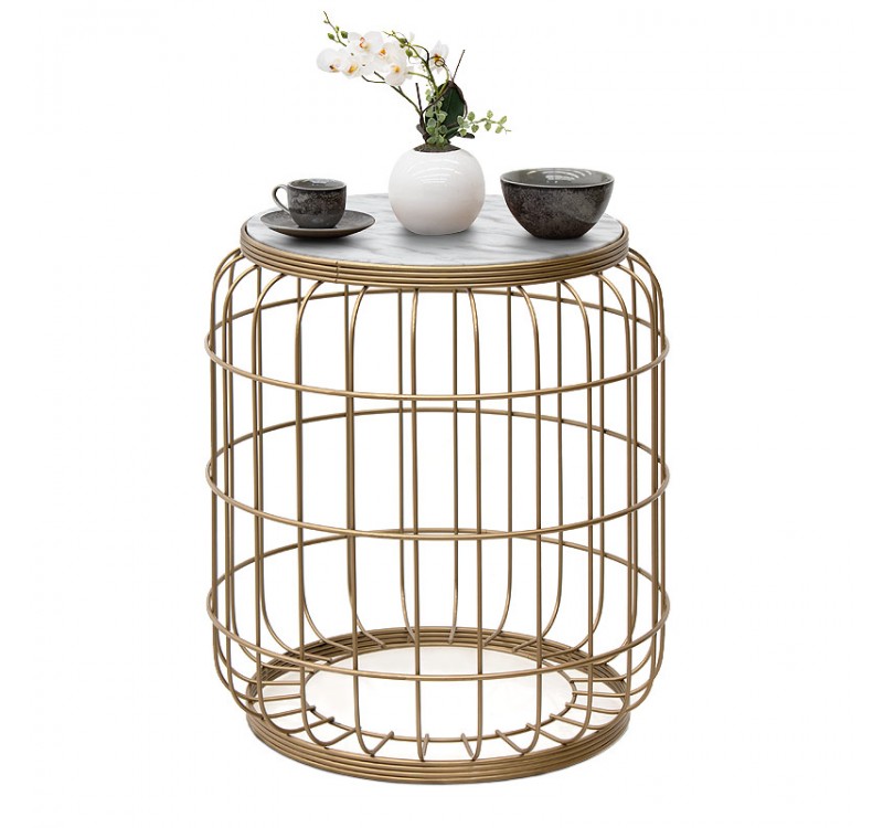 Σκαμπώ - Τραπεζάκι βοηθητικό Muller Megapap μεταλλικό - Mdf χρώμα χρυσό - λευκό 35x35x47εκ.