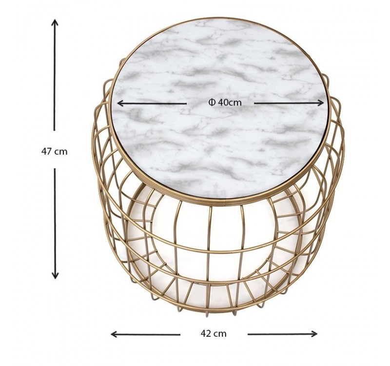 Σκαμπώ - Τραπεζάκι βοηθητικό Muller Megapap μεταλλικό - Mdf χρώμα χρυσό - λευκό 35x35x47εκ.