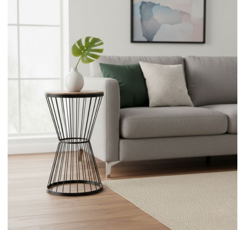 Τραπεζάκι βοηθητικό Hoffman Megapap μεταλλικό - Mdf χρώμα μαύρο - καρυδί 35x35x58εκ.