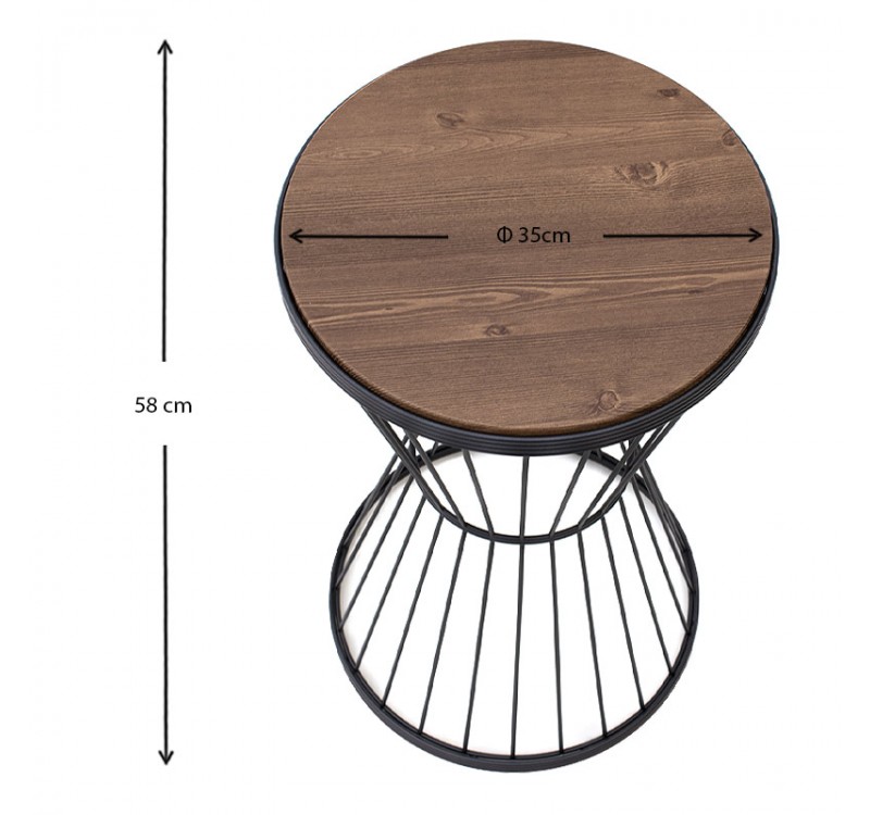 Τραπεζάκι βοηθητικό Hoffman Megapap μεταλλικό - Mdf χρώμα μαύρο - καρυδί 35x35x58εκ.