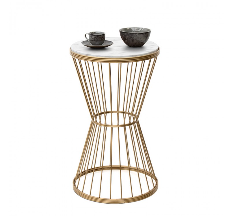 Τραπεζάκι βοηθητικό Hoffman Megapap μεταλλικό - Mdf χρώμα χρυσό - λευκό εφέ μαρμάρου 35x35x58εκ.