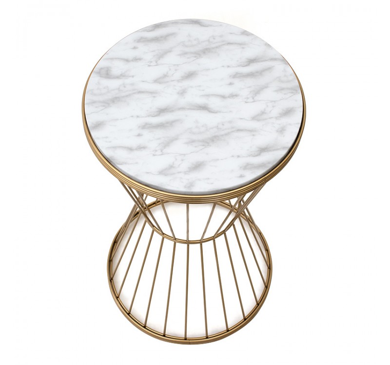 Τραπεζάκι βοηθητικό Hoffman Megapap μεταλλικό - Mdf χρώμα χρυσό - λευκό εφέ μαρμάρου 35x35x58εκ.