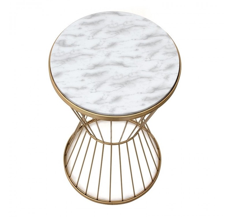 Τραπεζάκι βοηθητικό Hoffman Megapap μεταλλικό - Mdf χρώμα χρυσό - λευκό εφέ μαρμάρου 35x35x58εκ.