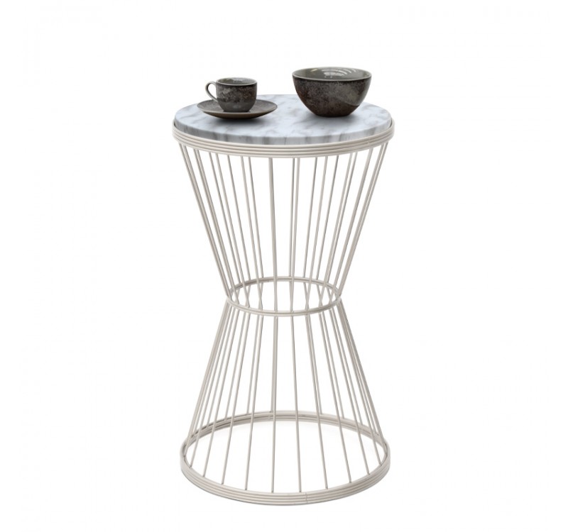 Τραπεζάκι βοηθητικό Hoffman Megapap μεταλλικό - Mdf χρώμα λευκό - λευκό εφέ μαρμάρου 35x35x58εκ.