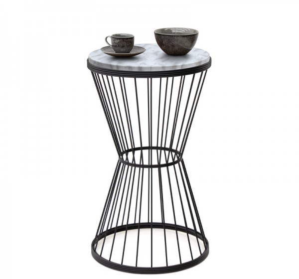 Τραπεζάκι βοηθητικό Hoffman Megapap μεταλλικό - Mdf χρώμα μαύρο - λευκό εφέ μαρμάρου 35x35x58εκ.