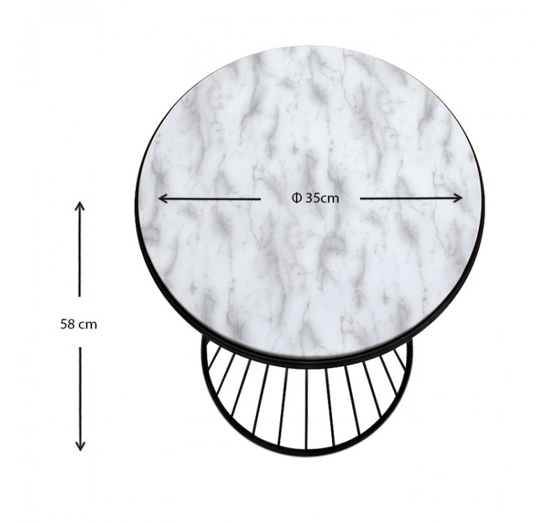 Τραπεζάκι βοηθητικό Hoffman Megapap μεταλλικό - Mdf χρώμα μαύρο - λευκό εφέ μαρμάρου 35x35x58εκ.