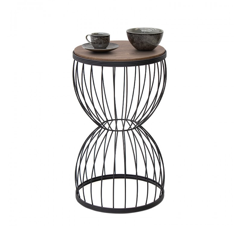 Τραπεζάκι βοηθητικό Pino Megapap μεταλλικό - Mdf χρώμα μαύρο - καρυδί 35x35x58εκ.