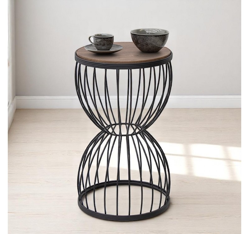 Τραπεζάκι βοηθητικό Pino Megapap μεταλλικό - Mdf χρώμα μαύρο - καρυδί 35x35x58εκ.