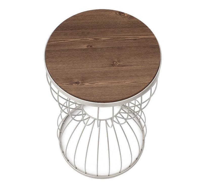 Τραπεζάκι βοηθητικό Pino Megapap μεταλλικό - Mdf χρώμα λευκό - καρυδί 35x35x58εκ.