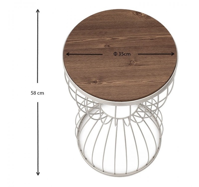 Τραπεζάκι βοηθητικό Pino Megapap μεταλλικό - Mdf χρώμα λευκό - καρυδί 35x35x58εκ.