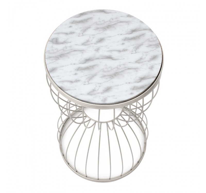 Τραπεζάκι βοηθητικό Pino Megapap μεταλλικό - Mdf χρώμα λευκό - λευκό εφέ μαρμάρου 35x35x58εκ.
