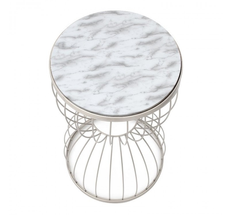 Τραπεζάκι βοηθητικό Pino Megapap μεταλλικό - Mdf χρώμα λευκό - λευκό εφέ μαρμάρου 35x35x58εκ.
