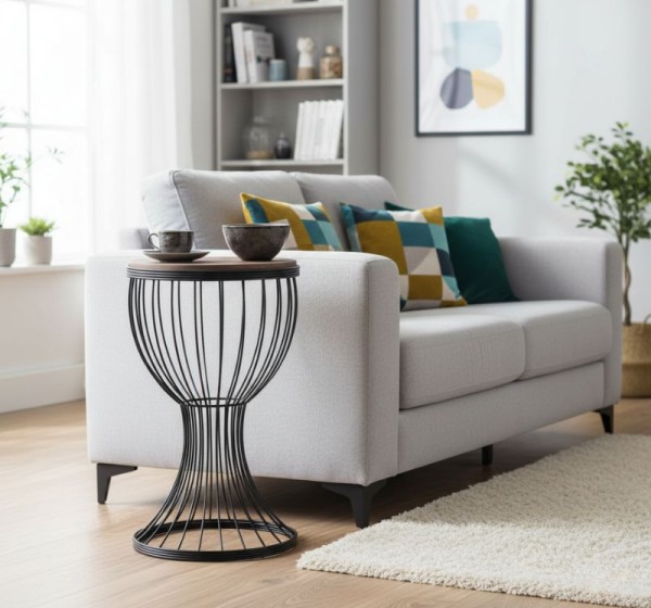 Τραπεζάκι βοηθητικό Aldora Megapap μεταλλικό - Mdf χρώμα μαύρο - καρυδί 35x35x58εκ.