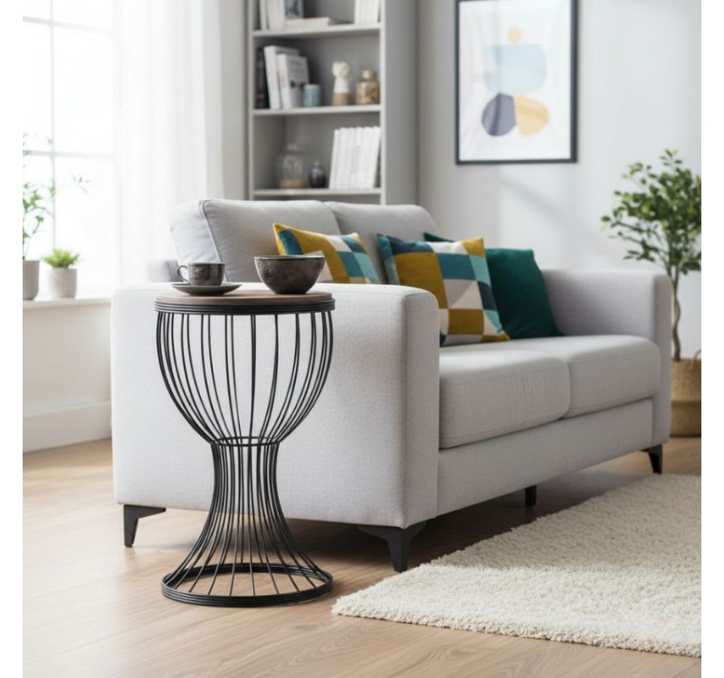 Τραπεζάκι βοηθητικό Aldora Megapap μεταλλικό - Mdf χρώμα μαύρο - καρυδί 35x35x58εκ.