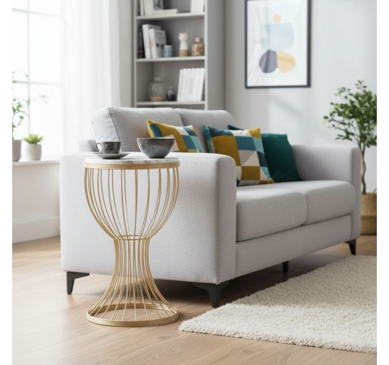 Τραπεζάκι βοηθητικό Aldora Megapap μεταλλικό - Mdf χρώμα χρυσό - λευκό εφέ μαρμάρου 35x35x58εκ.