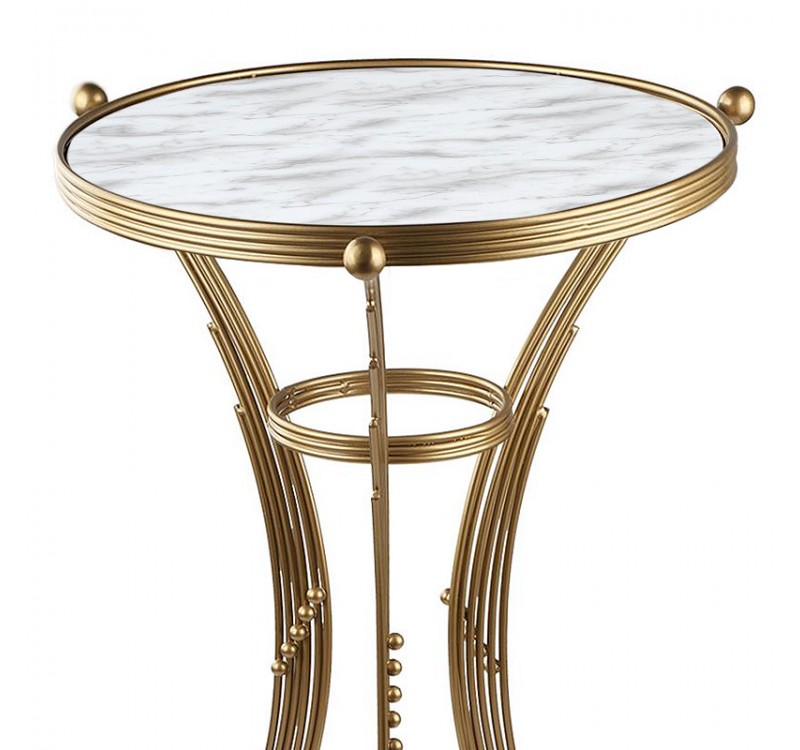 Τραπεζάκι βοηθητικό Venezia Megapap μεταλλικό - Mdf χρώμα χρυσό - λευκό εφέ μαρμάρου 35x35x59εκ.