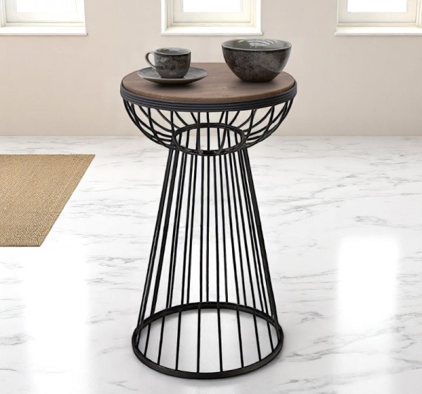 Τραπεζάκι βοηθητικό Mantare Megapap μεταλλικό - Mdf χρώμα μαύρο - καρυδί 35x35x58εκ.