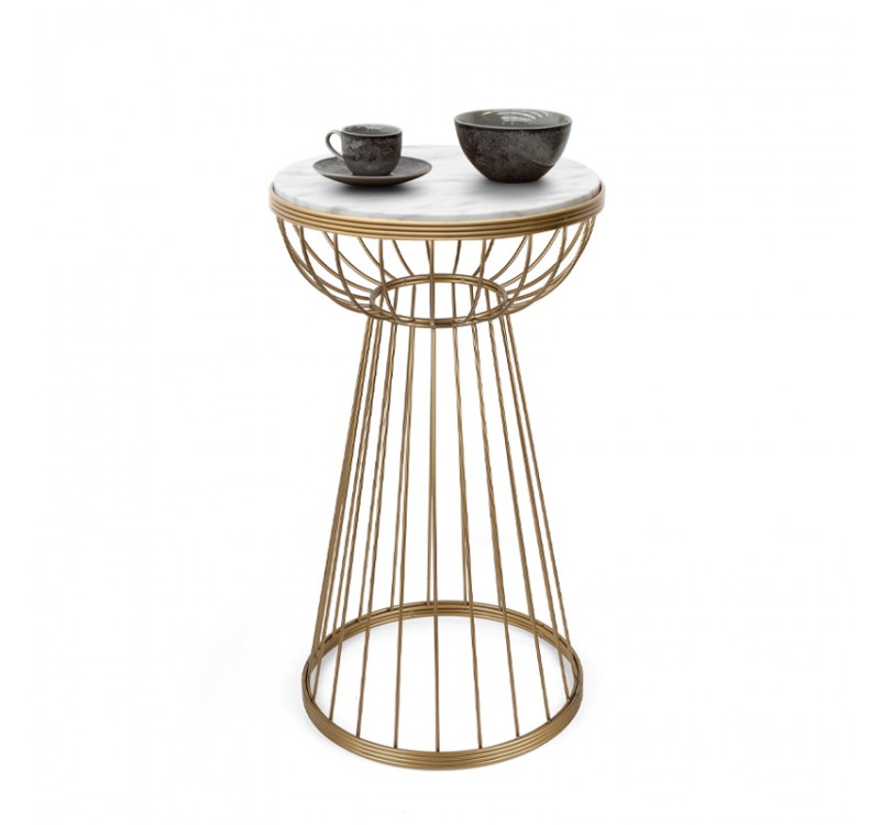 Τραπεζάκι βοηθητικό Mantare Megapap μεταλλικό - Mdf χρώμα χρυσό - λευκό εφέ μαρμάρου 35x35x58εκ.