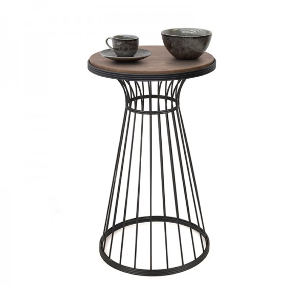 Τραπεζάκι βοηθητικό Tekosi Megapap μεταλλικό - Mdf χρώμα μαύρο - καρυδί 35x35x58εκ.