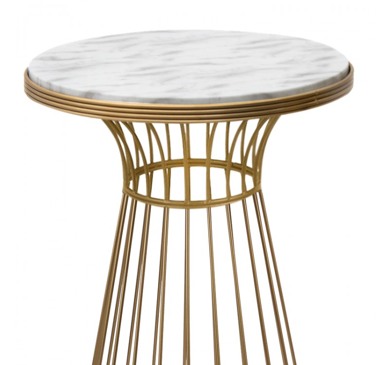 Τραπεζάκι βοηθητικό Tekosi Megapap μεταλλικό - Mdf χρώμα χρυσό - λευκό εφέ μαρμάρου 35x35x58εκ.