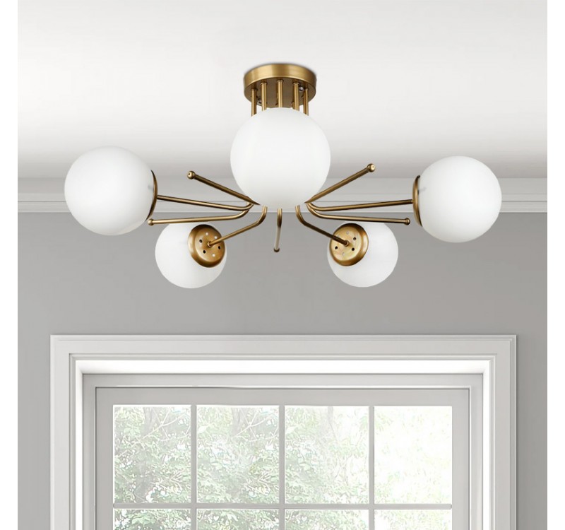 Φωτιστικό οροφής Maxidex Megapap Ε27 μεταλλικό - γυάλινο πεντάφωτο χρώμα χρυσό Ø80x50εκ.