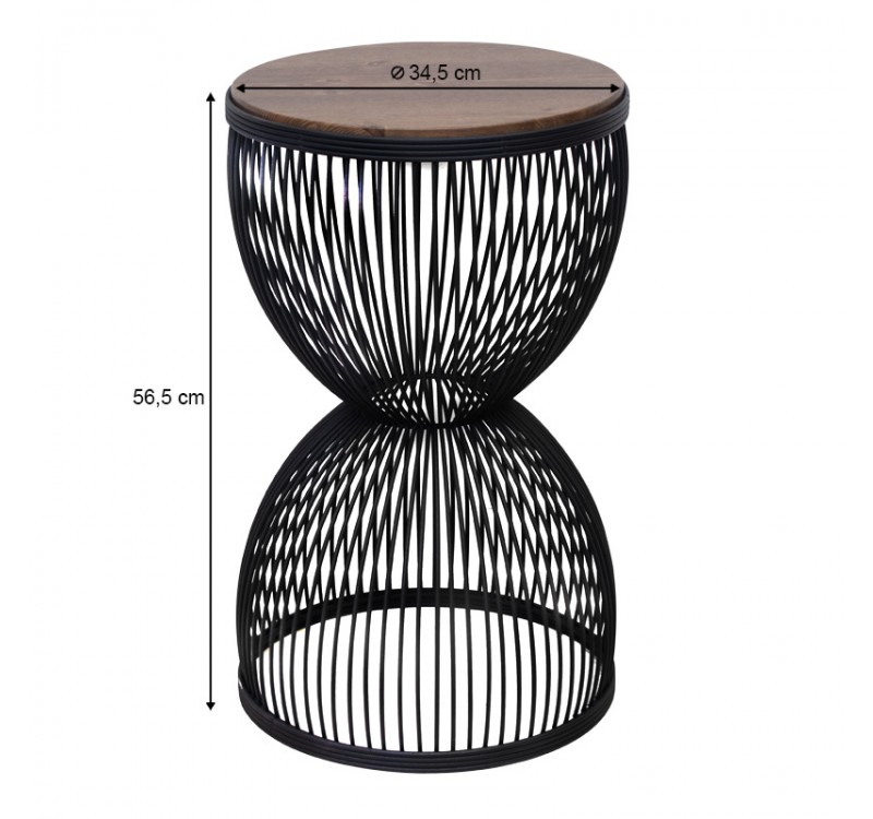 Τραπεζάκι βοηθητικό Stella Megapap μεταλλικό - Mdf χρώμα μαύρο - καρυδί Ø34,5x56,5εκ.