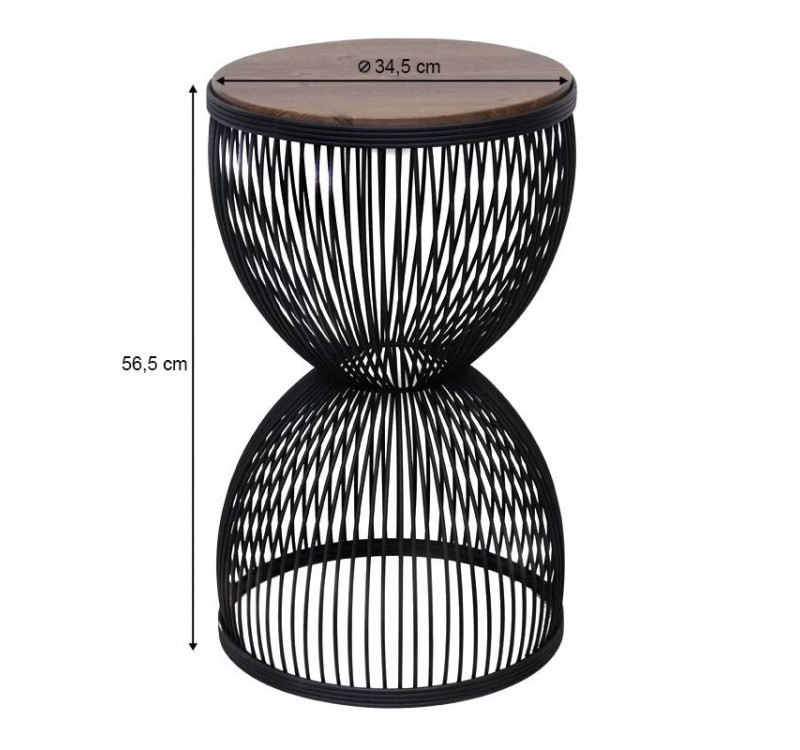 Τραπεζάκι βοηθητικό Stella Megapap μεταλλικό - Mdf χρώμα μαύρο - καρυδί Ø34,5x56,5εκ.