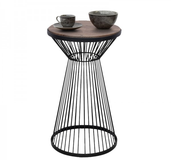 Τραπεζάκι βοηθητικό Cresta Megapap μεταλλικό - Mdf χρώμα μαύρο - καρυδί Ø34,5x58,5εκ.