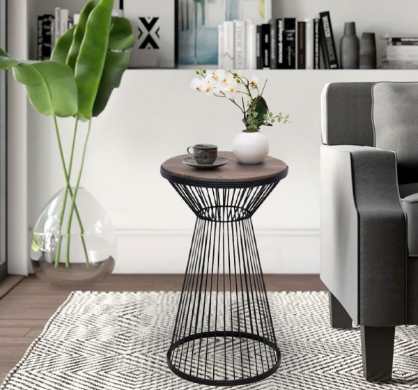 Τραπεζάκι βοηθητικό Cresta Megapap μεταλλικό - Mdf χρώμα μαύρο - καρυδί Ø34,5x58,5εκ.